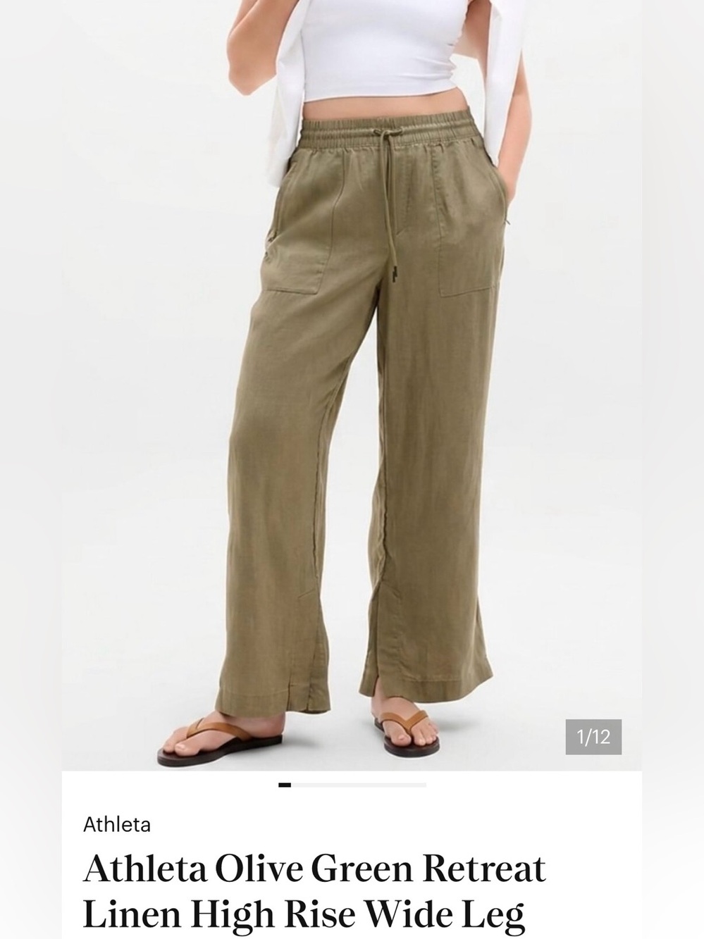 Athleta Retreat Linen High Rise Wide Leg Pant Sz XSP